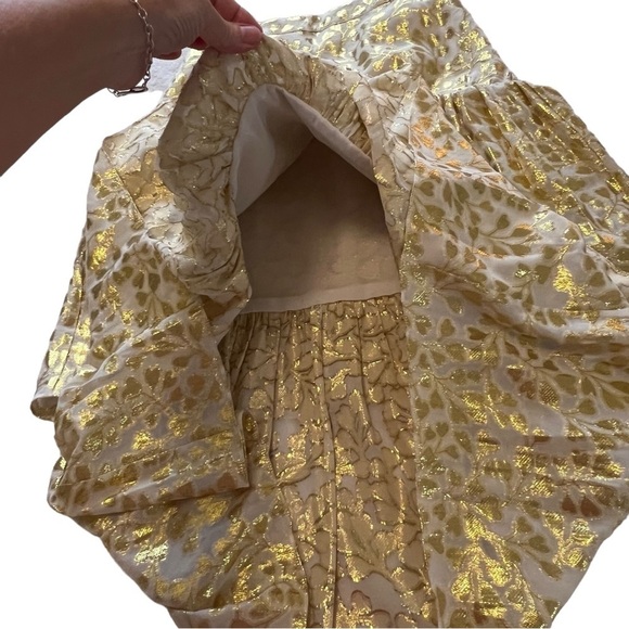 PALOMA BLUE Eden Layered Tiered Ruffled Metallic Fil Coupé Silk blend Skirt Gold - Picture 9 of 15